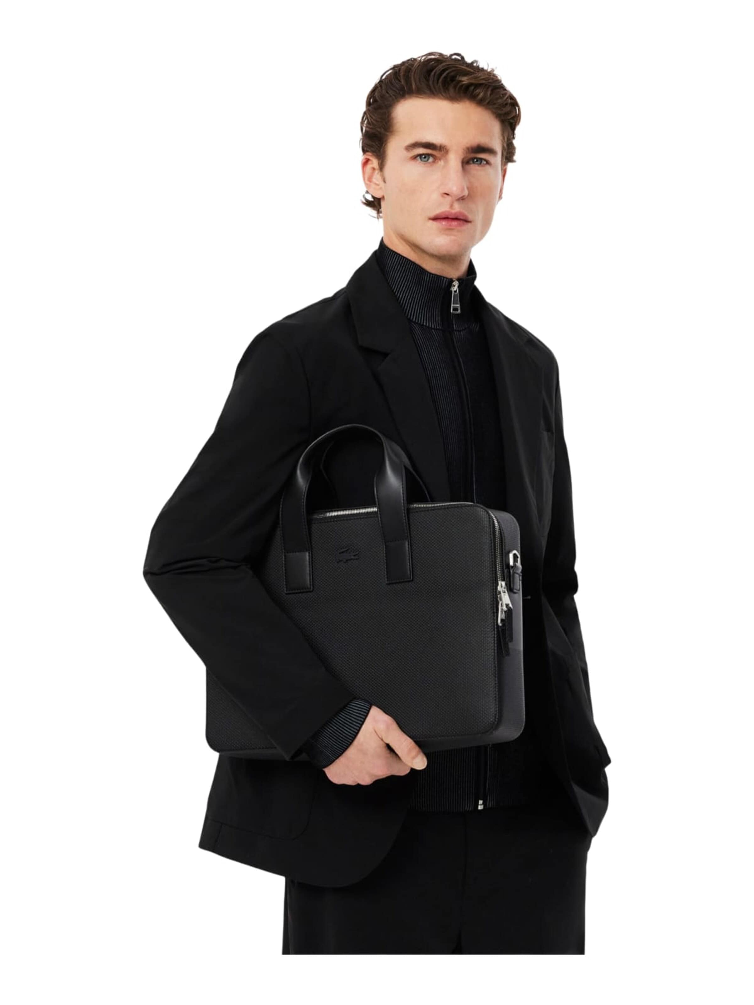 LACOSTE Torebka 'Lacoste Sac ordinateur Chantaco en Cuir Noir' w kolorze czarny