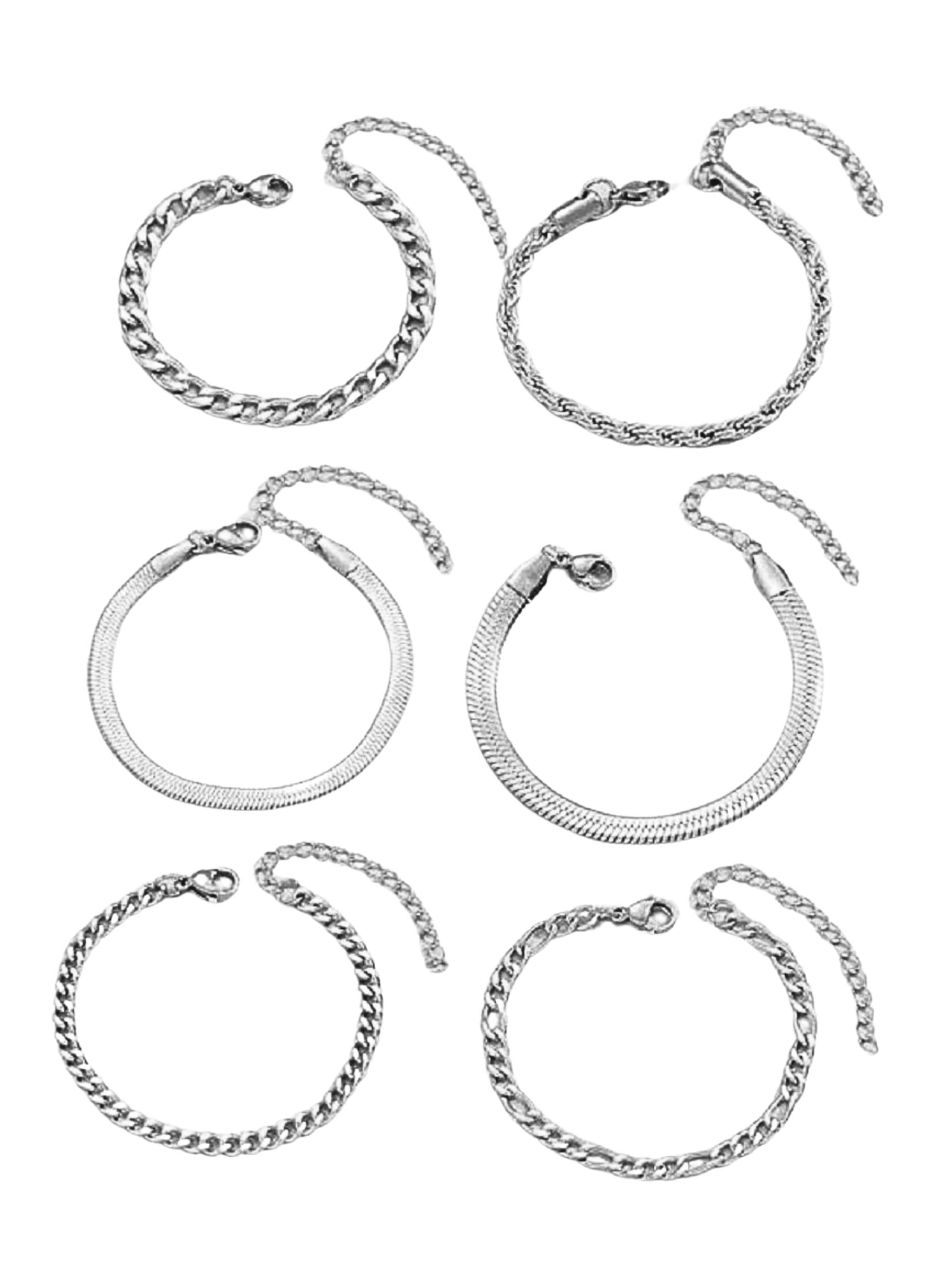 Engelsinn Armband-Set 6x Armkette edle Optik Edelstahl mit Schmuckbox in Silber: Vorderseite