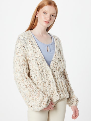 Cream Knit Cardigan in White: front