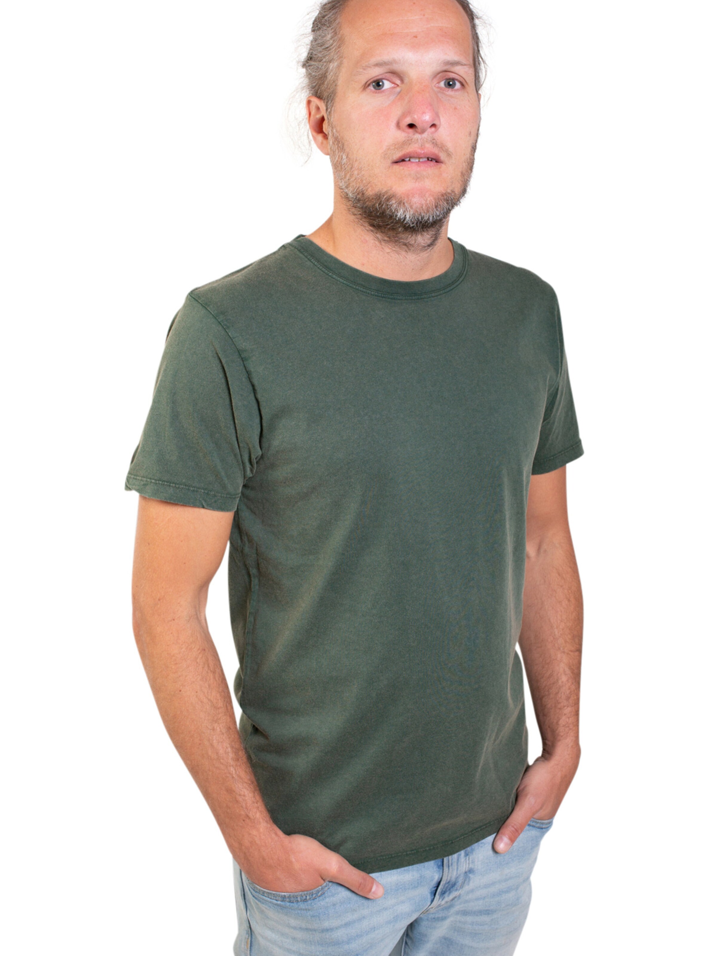 Life-Tree Shirt 'Organic Basic Washed Green' in Green