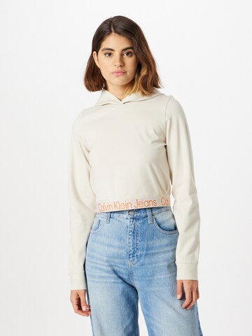 Sweat-shirt Calvin Klein Jeans en beige : devant