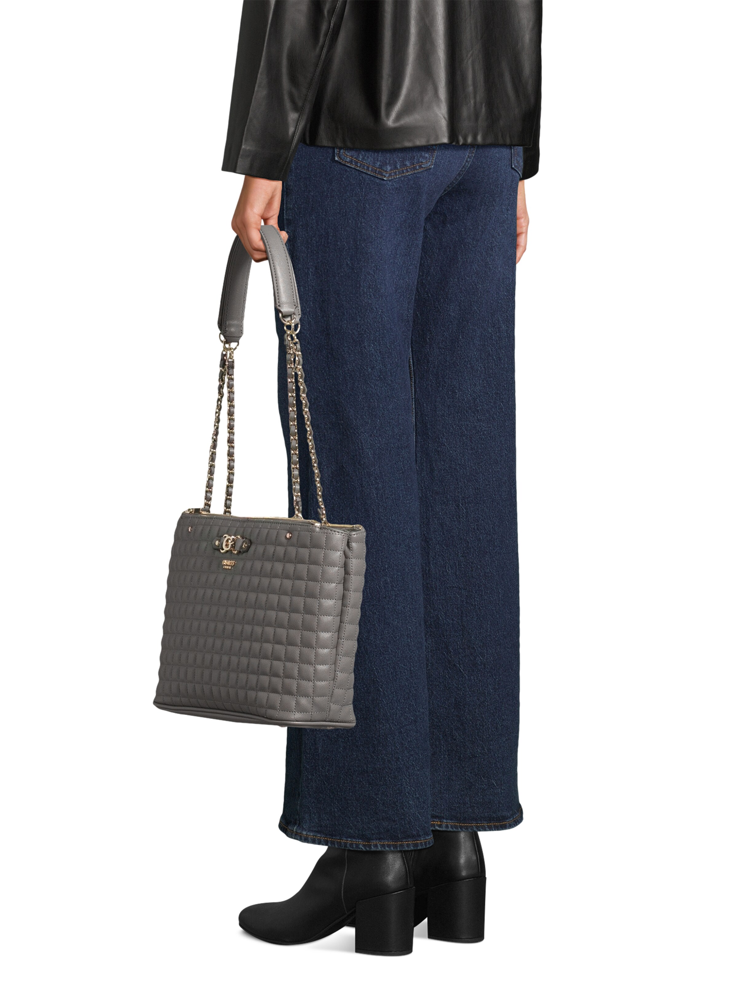 GUESS Наплечная сумка 'NADIRA STATUS TOTE' в Серый: спереди