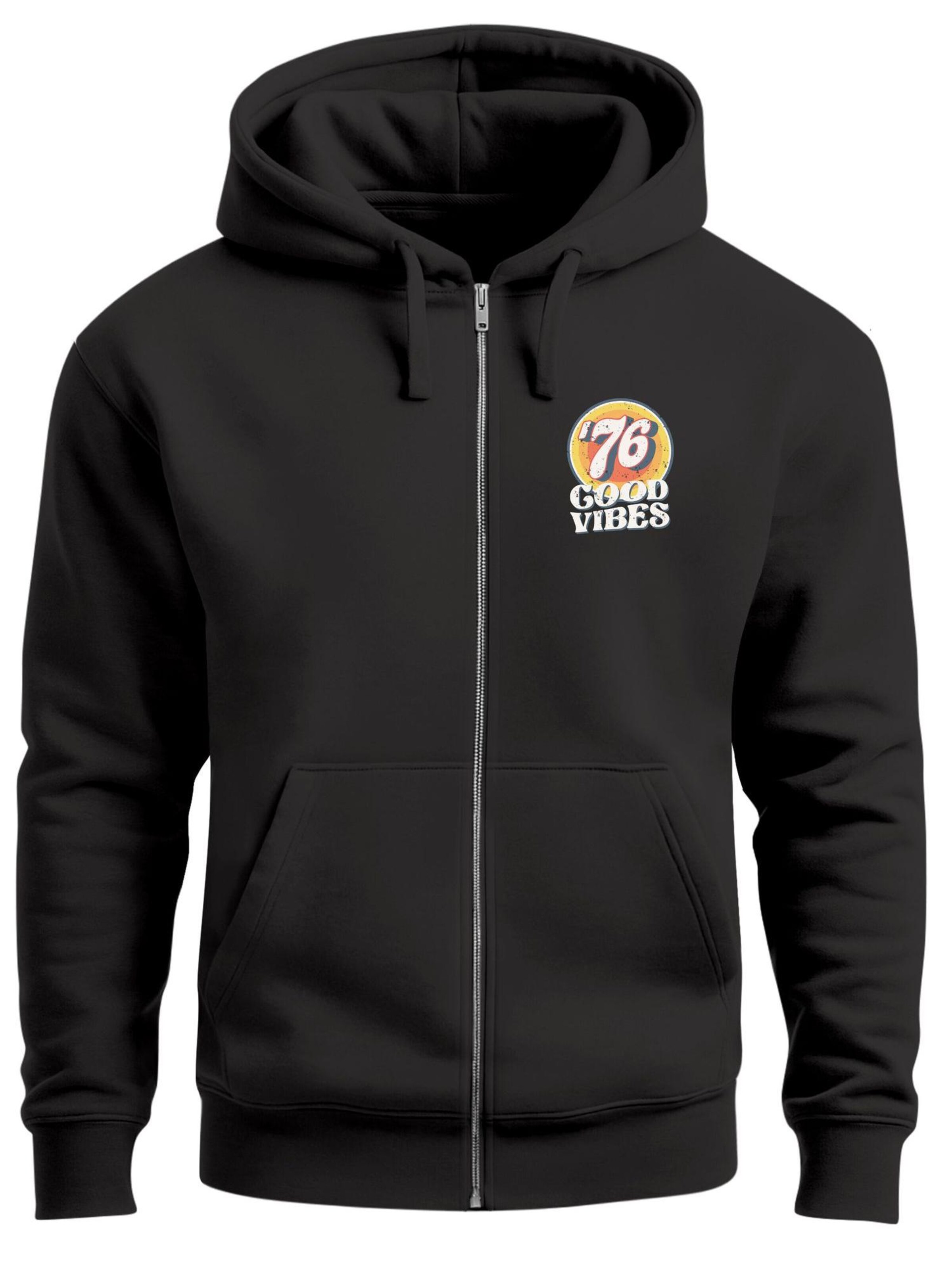 Neverless Sweatjacke 'Good Vibes '76'‌‌‌‌‌‌ in Schwarz: Vorderseite