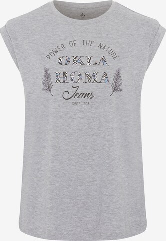 Oklahoma Jeans Top ' mit Statement-Print aus Jersey ' in Grey: front