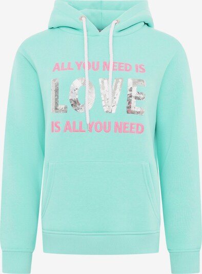 Zwillingsherz Sweatshirt 'Love is all you need' i mint / ljusrosa / silver, Produktvy