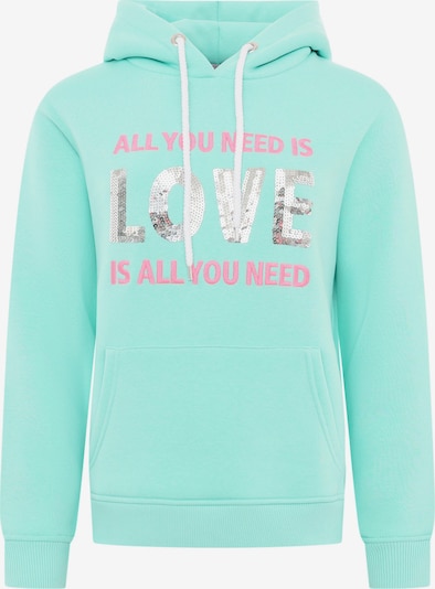 Zwillingsherz Sweatshirt 'Love is all you need' i mint / ljusrosa / silver, Produktvy