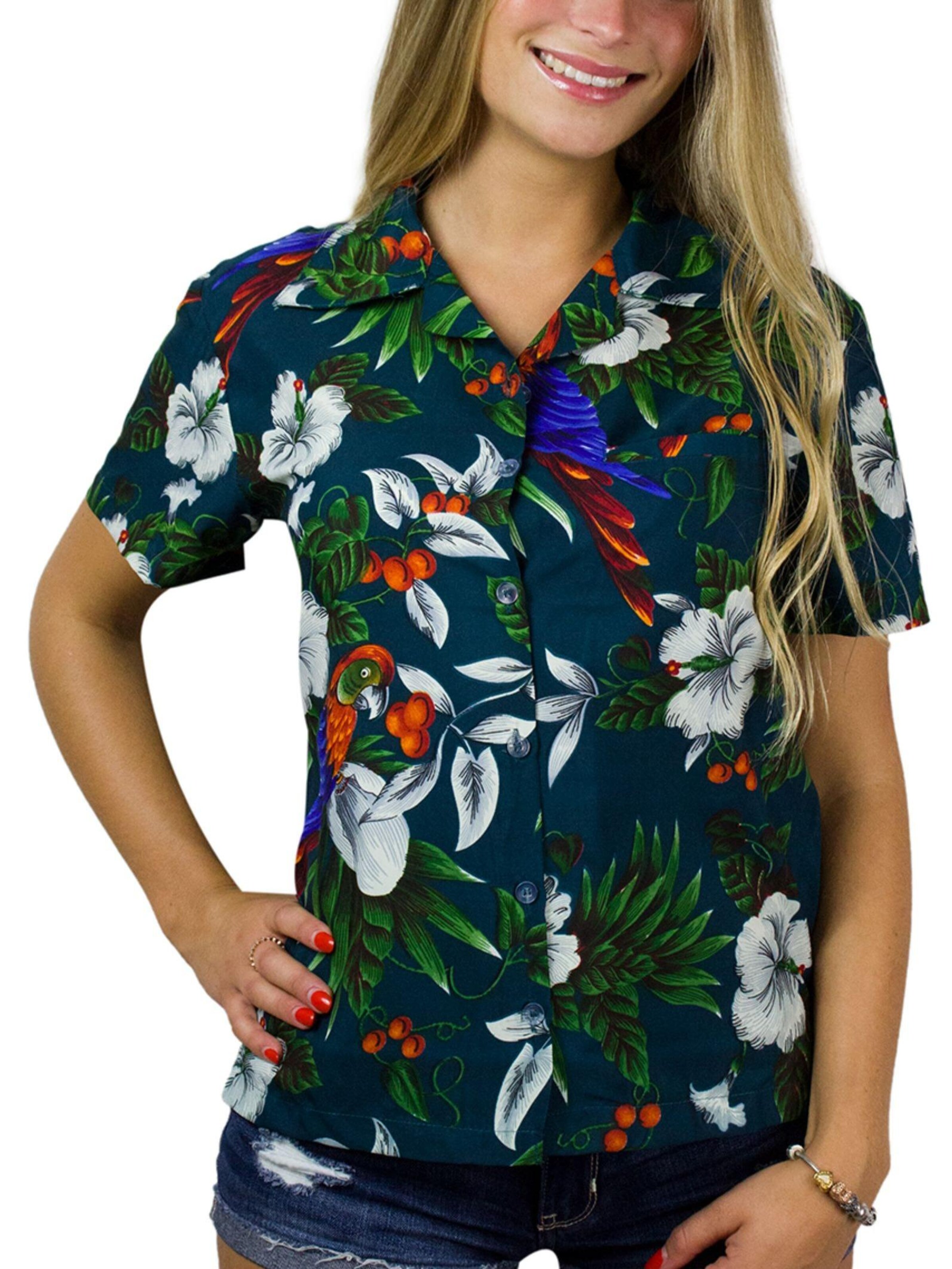 King Kameha Blouse 'Cherryparrot' in Green: front