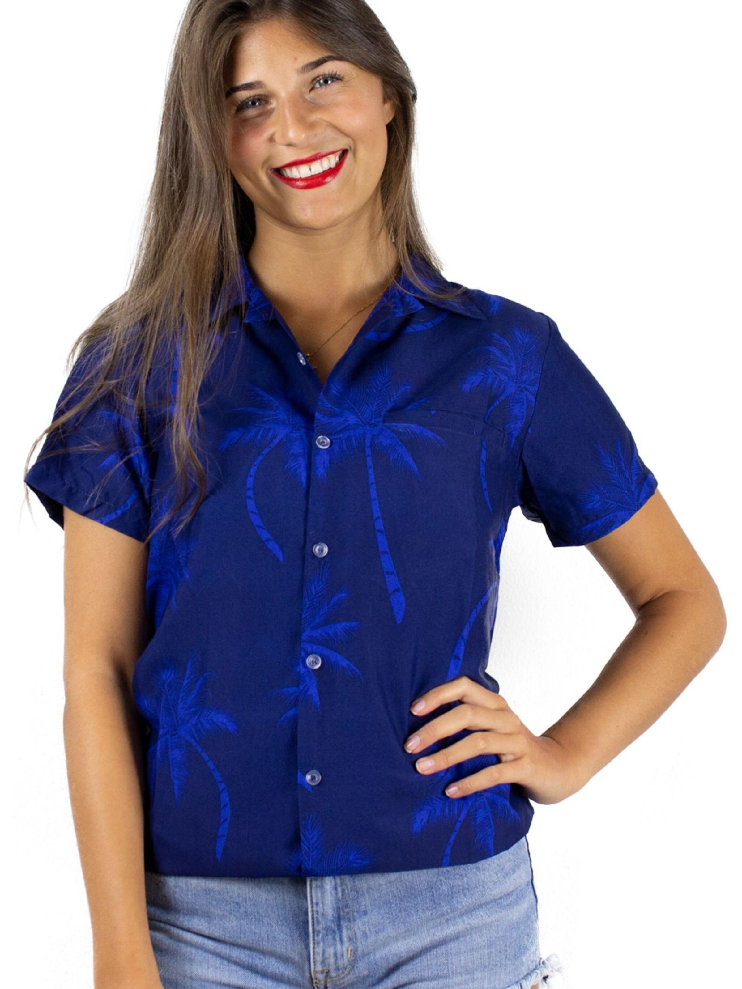 King Kameha Bluse 'Palmshadow'‌‌‌‌‌‌ in Blau: Vorderseite