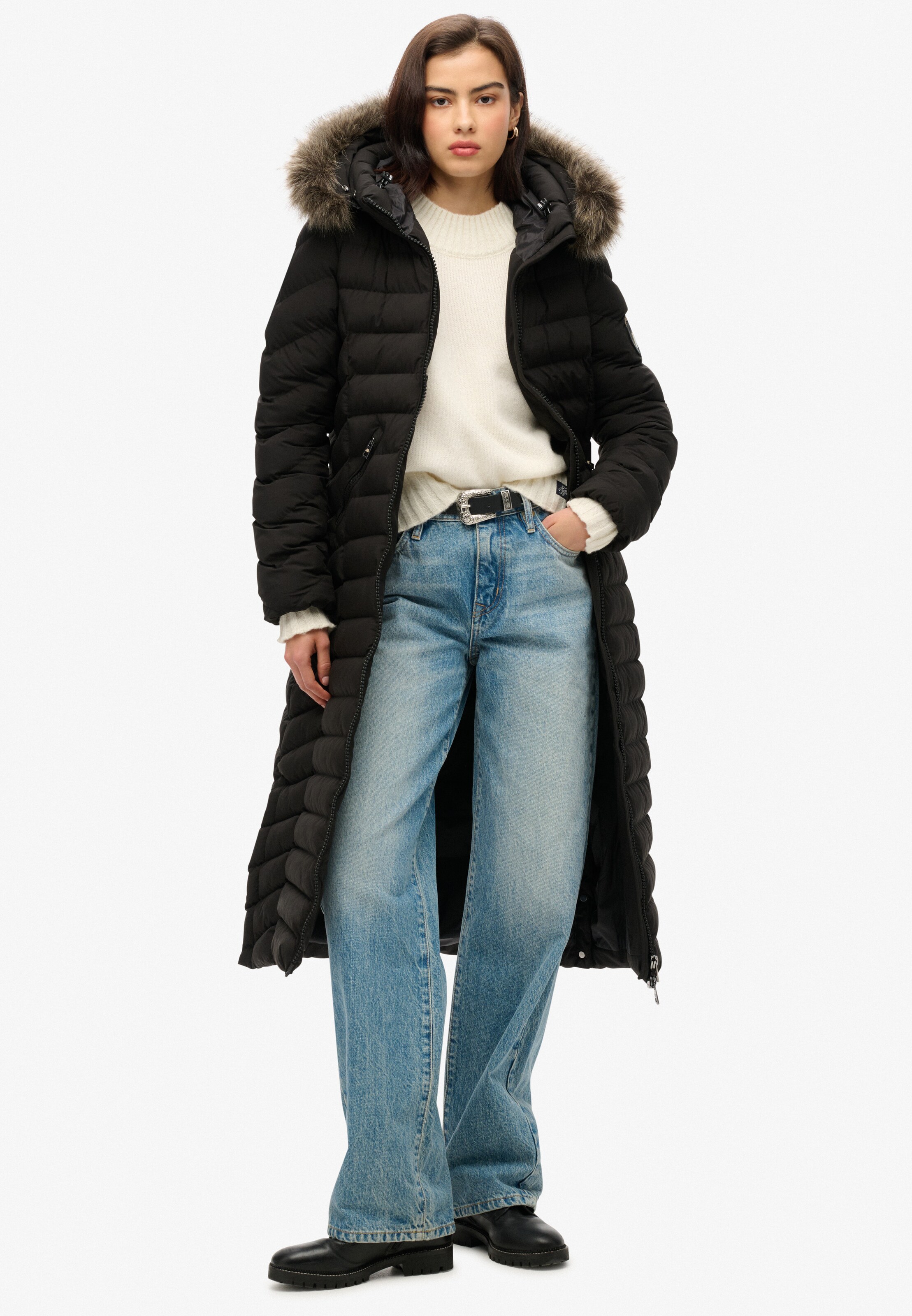 Superdry Wintermantel 'Fuji' in Zwart: voorkant