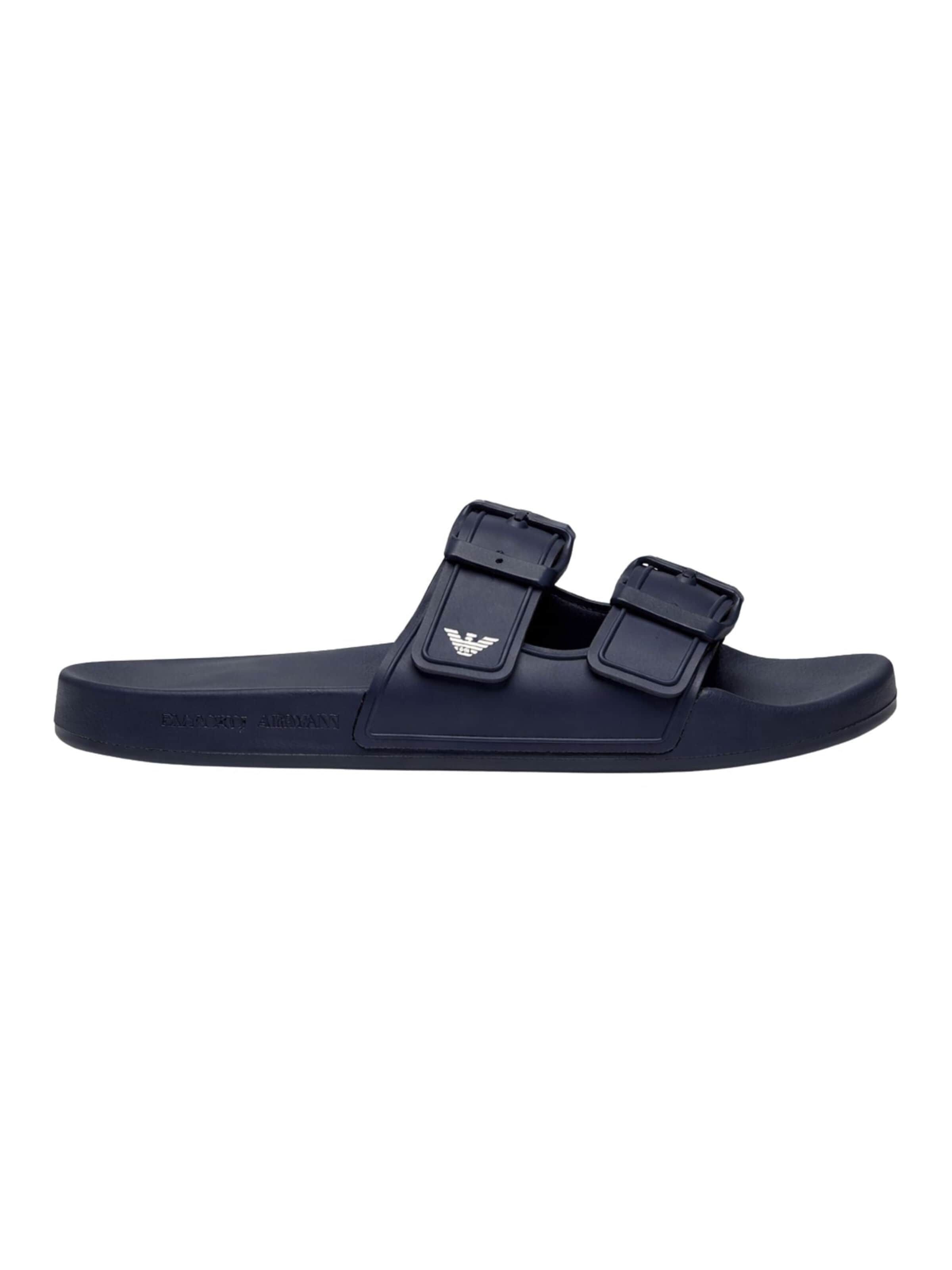 Zoccoletto '? Double-strap slide sandals with buckles' di Emporio Armani in blu: frontale