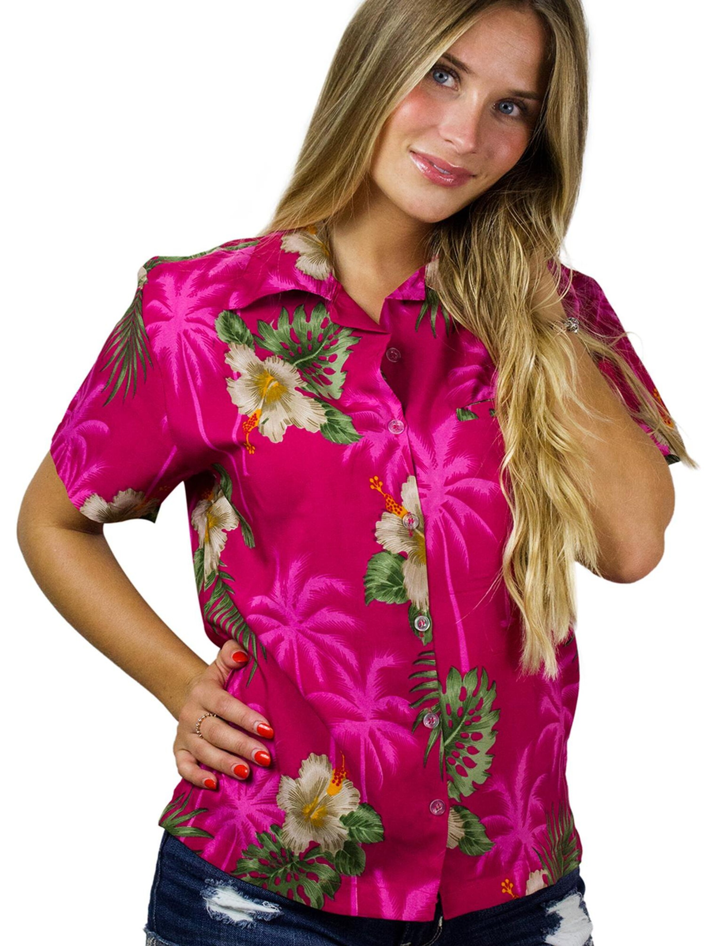 King Kameha Blouse 'Small Flower' in Pink: front