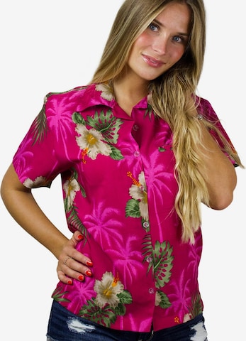 King Kameha Bluse 'Small Flower' in Pink: Vorderseite