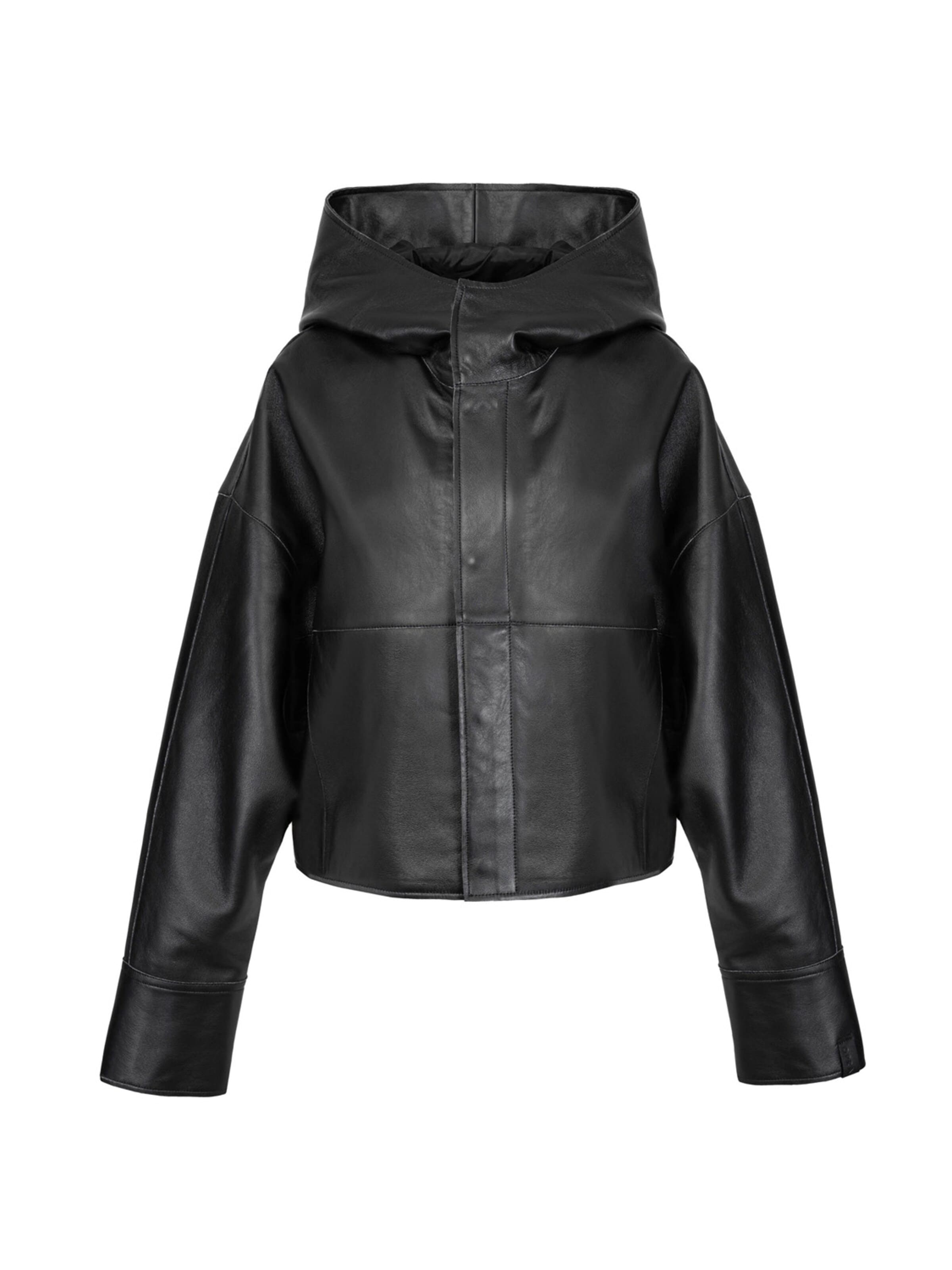 OPRA Between-season jacket 'OPRA Oversize Kurtka Skórzana Z Kapturem Czarny OP-ZAHRA-BLACK' in Black: front