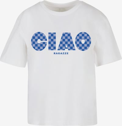 Marškinėliai 'Ciao Ragazze' iš Miss Tee, spalva – mėlyna / mėlyna dūmų spalva / balta, Prekių apžvalga