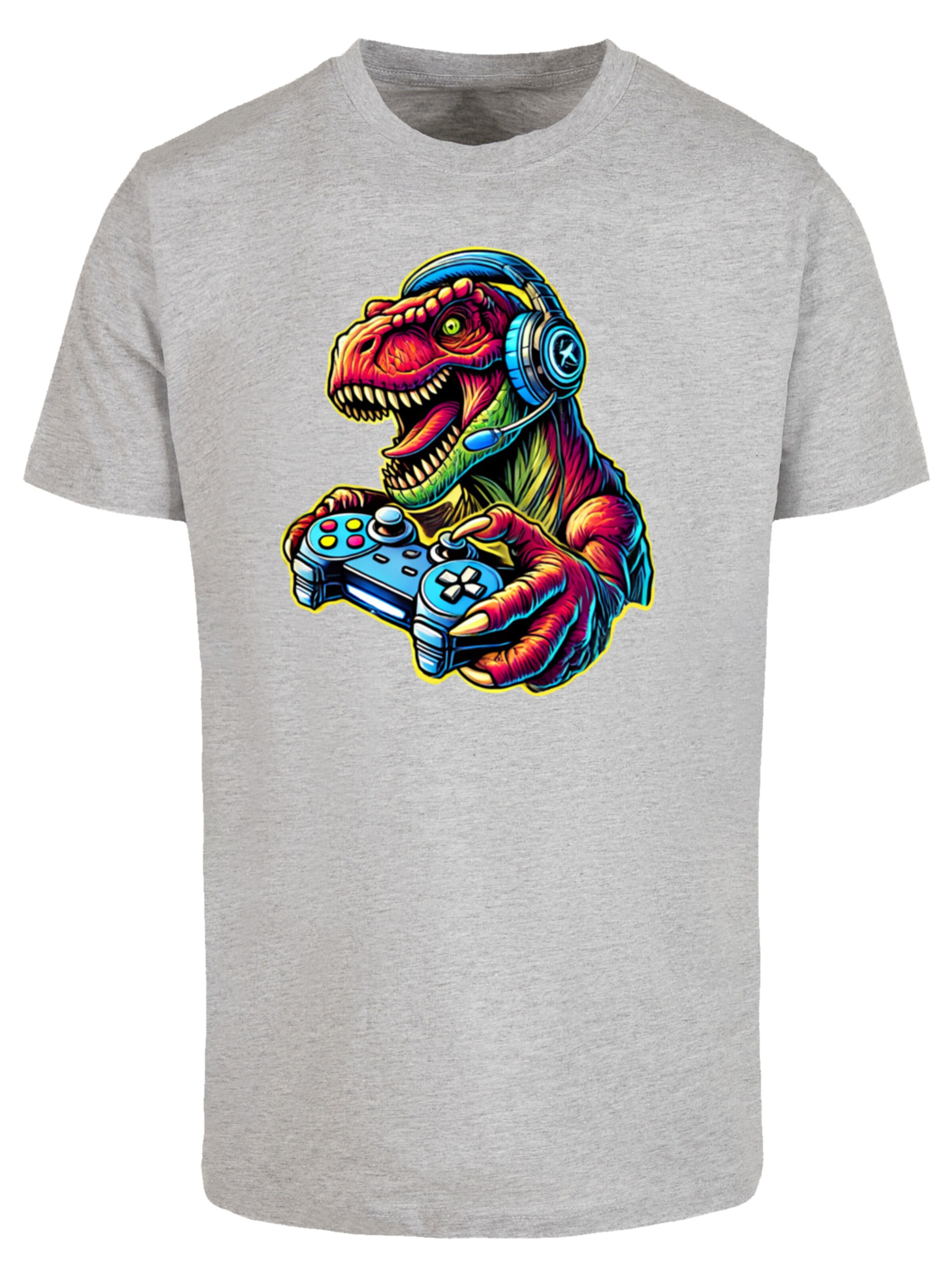 F4NT4STIC Shirt 'Dinosaurier Gamer' in Grey: front