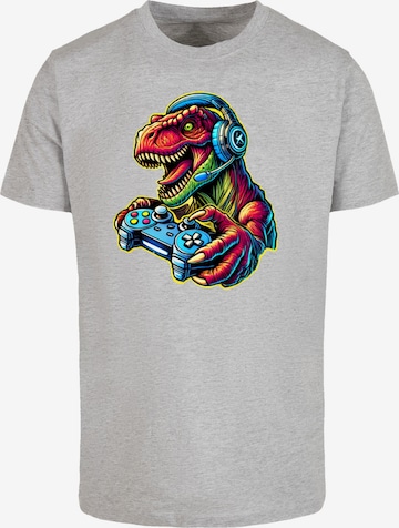 F4NT4STIC Shirt 'Dinosaurier Gamer' in Grey: front