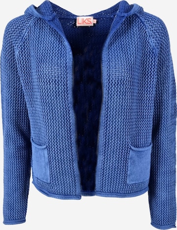 LIKS. Munich Knit cardigan 'Strickjacke offen mit Kapuze - BlancaC' in Blue: front