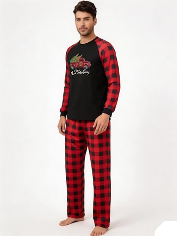 KoJooin Pajamas long 'Herren Pyjama‑Set Zweiteilig Langarm Karo‑Muster Weihnachten Homewear Schlafanzug' in Red