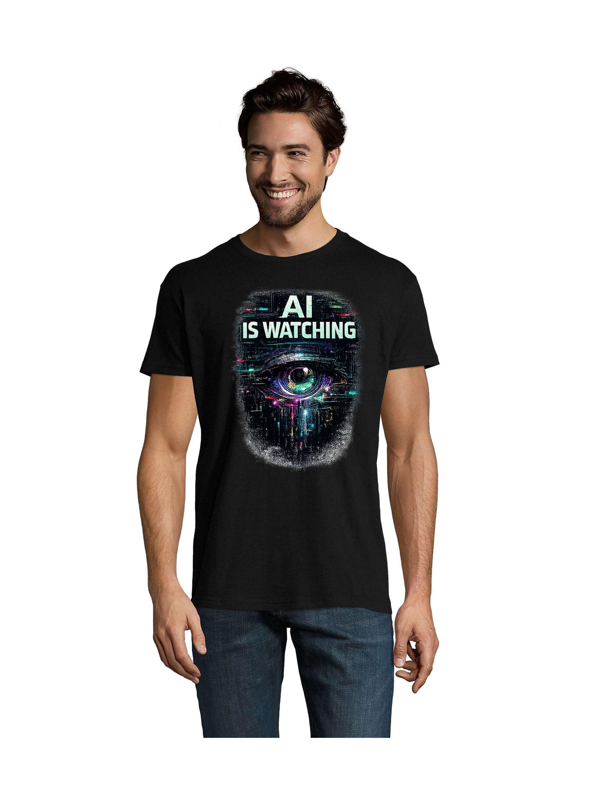 Blondie & Brownie Shirt 'AI is Watching'‌‌‌‌‌‌‌ in 5XL in schwarz, Produktansicht