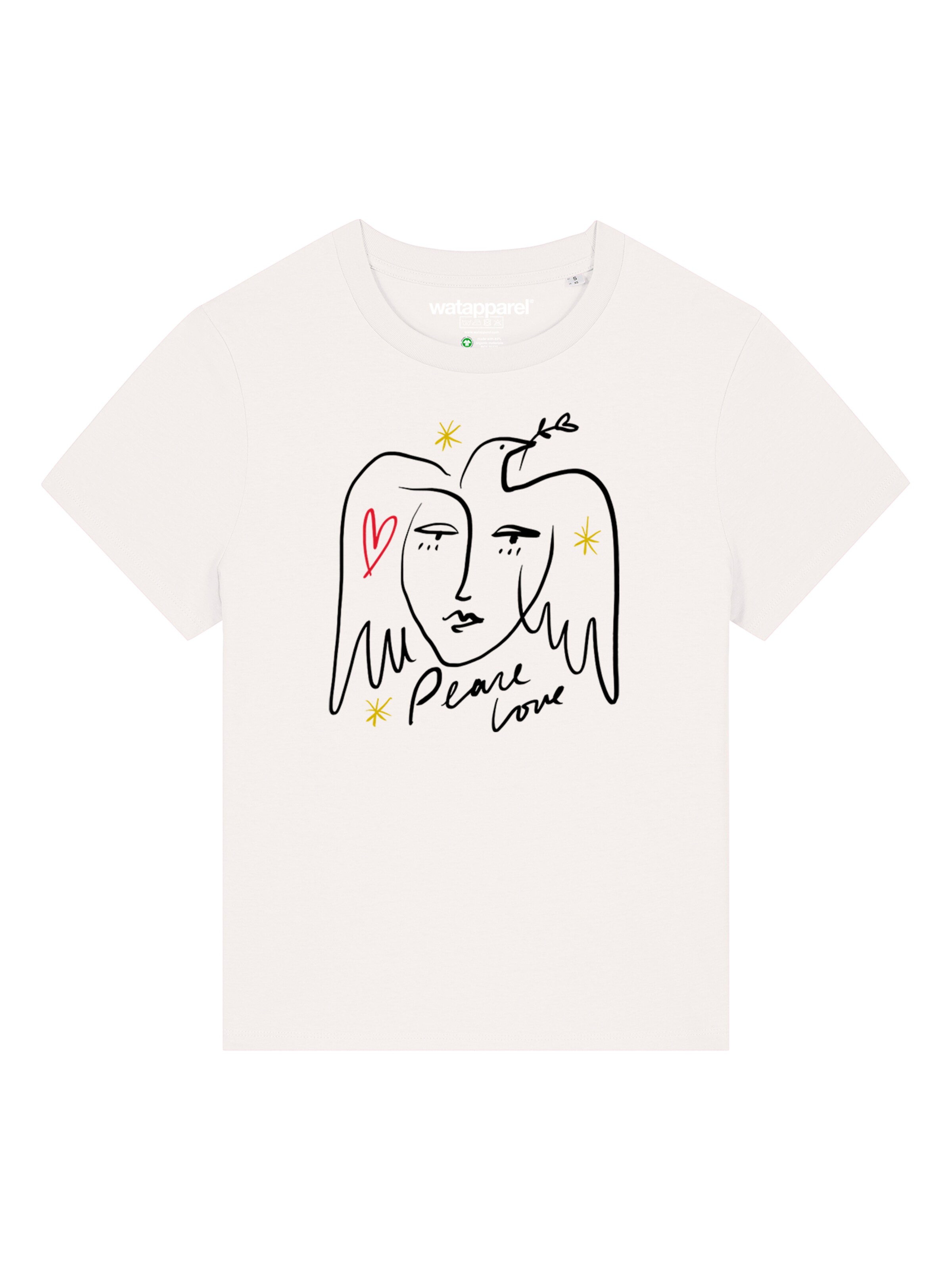 Maglietta 'Peace Love' di Watapparel in bianco: frontale