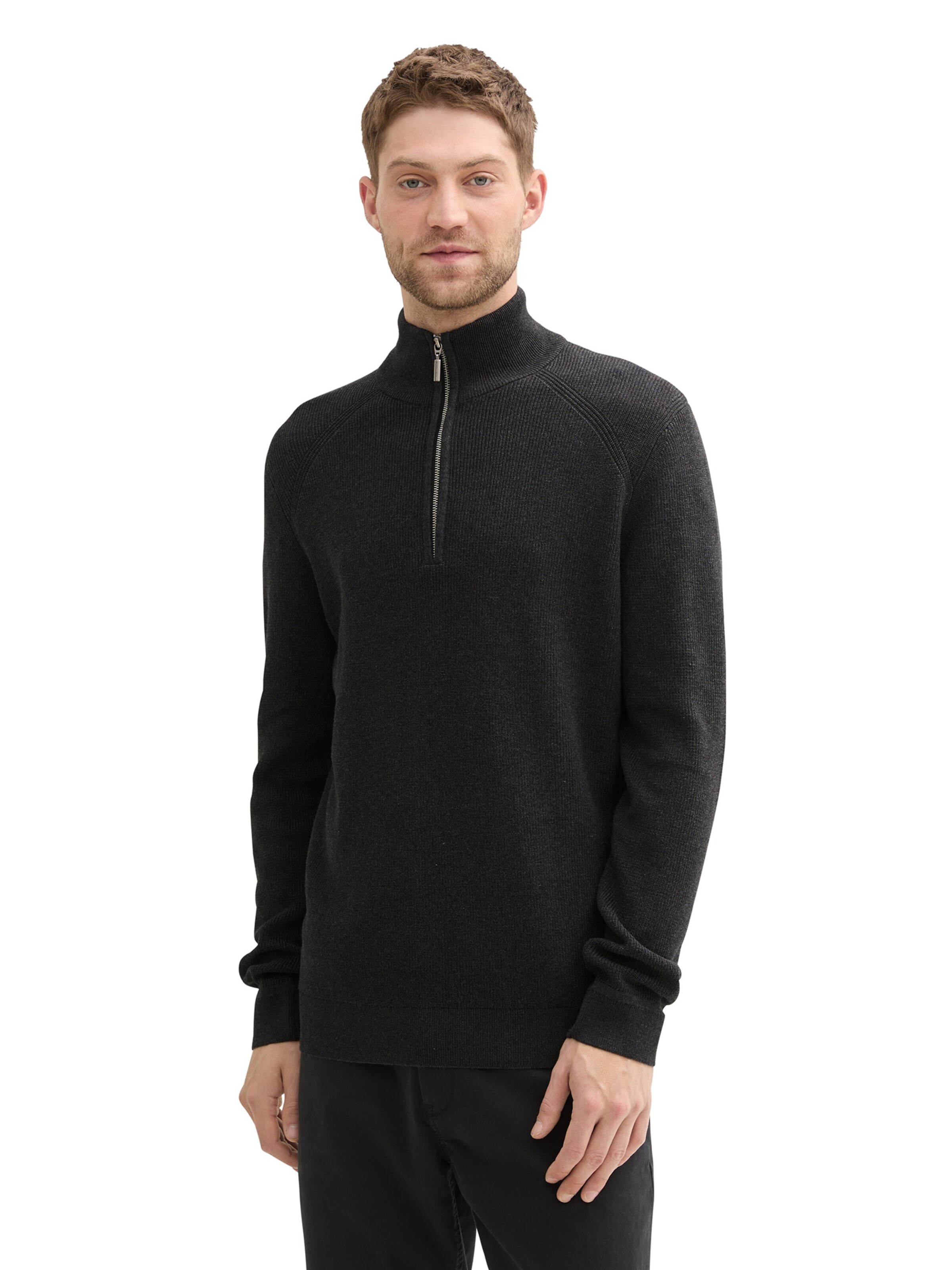 TOM TAILOR Sweater 'Troyer' in Black: front
