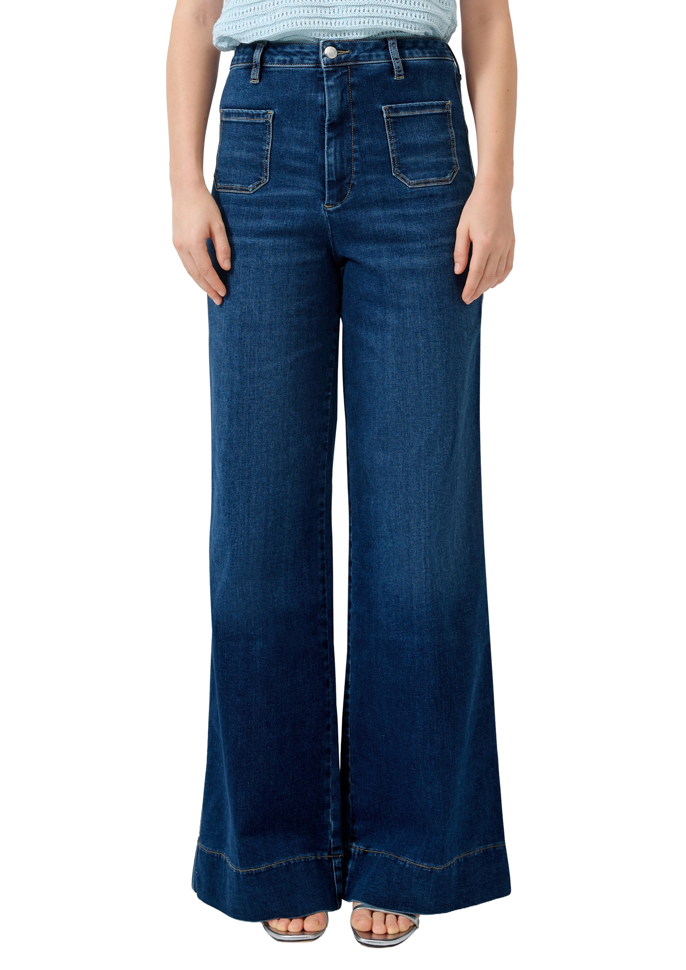 QS Wide leg Jeans in Blauw: voorkant