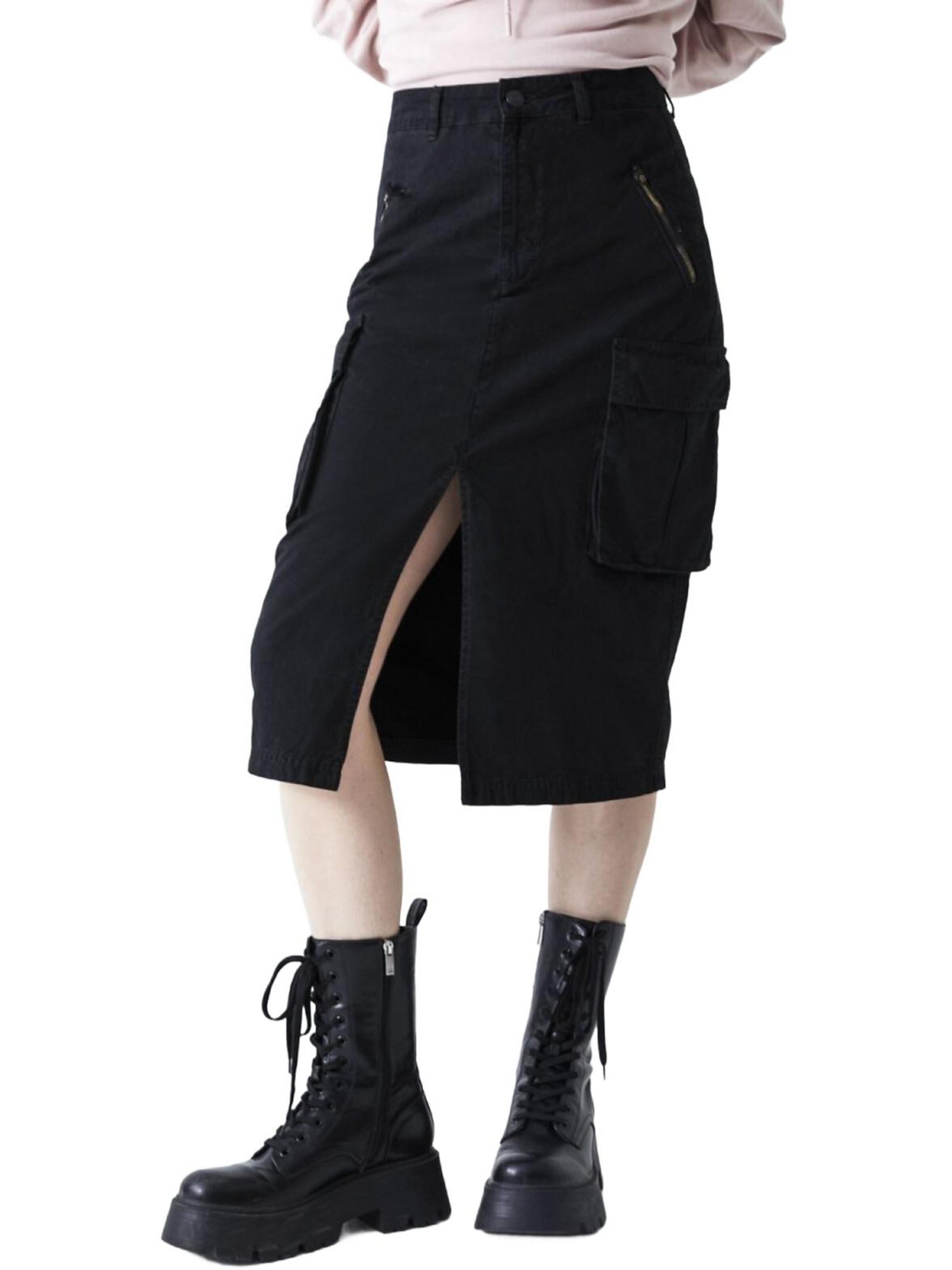 LTB Jeans - Falda 'Midi Slit Skirt' en negro: frente