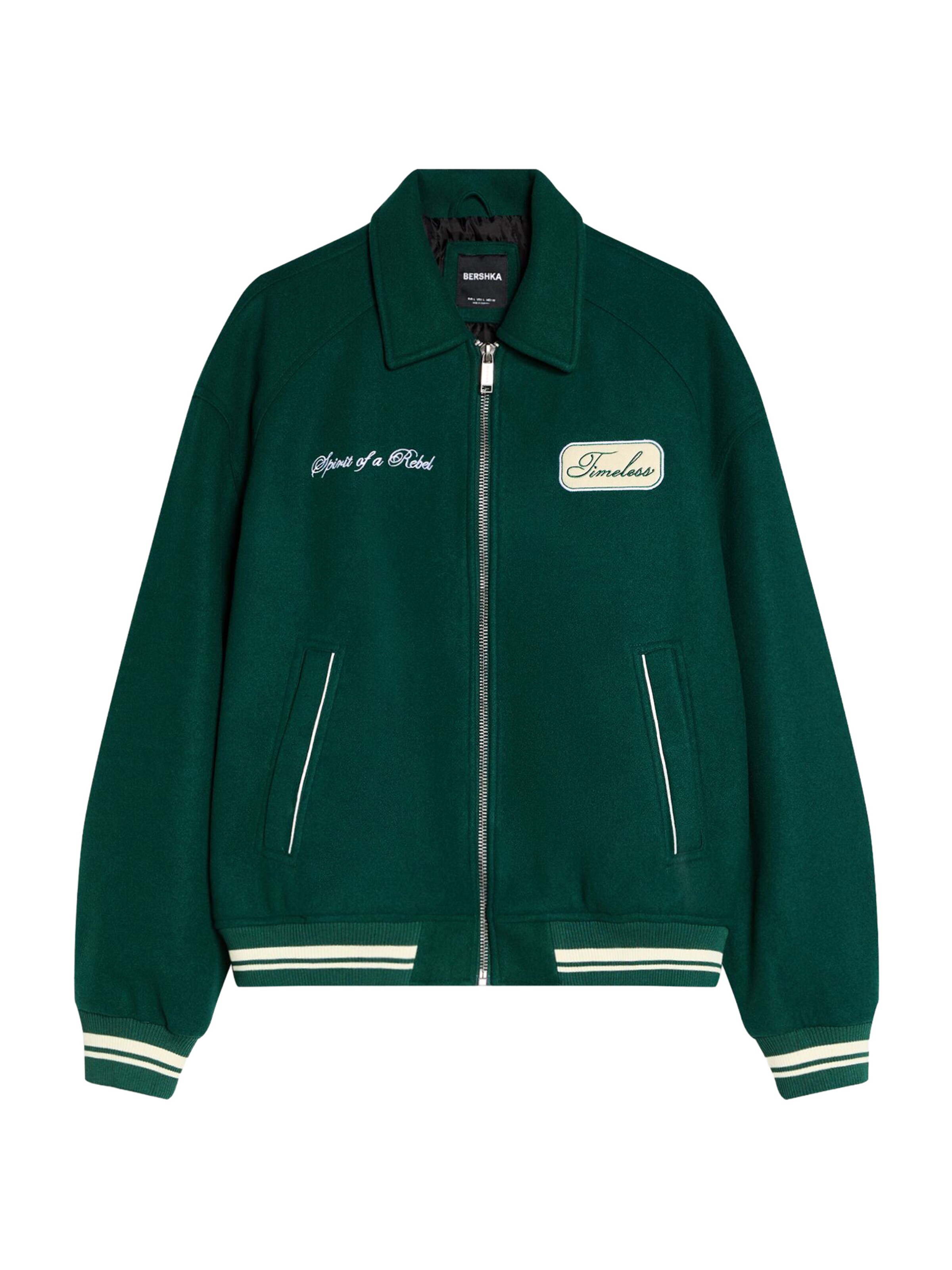 Bershka Veste mi-saison en beige clair / émeraude / blanc, Vue avec produit