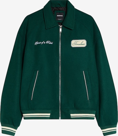 Bershka Välikausitakki värissä vaaleabeige / smaragdi / valkoinen, Tuotenäkymä