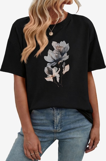GORHEY Shirt 'Women's Summer Short-Sleeve Shirt with Flowers Print Tees' in schwarz, Produktansicht