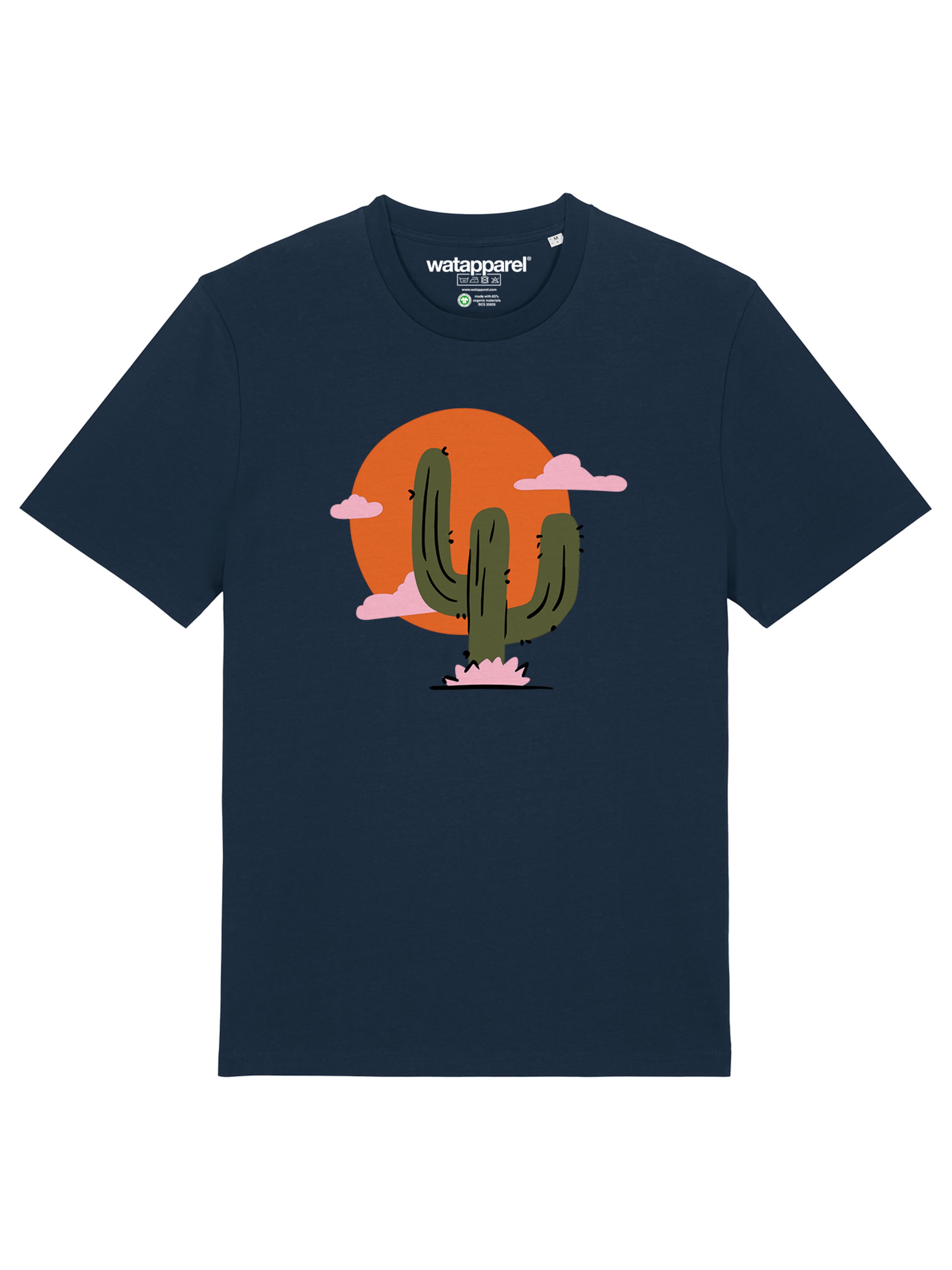 T-Shirt 'Kaktus Im Sonnenuntergang' Watapparel en bleu : devant