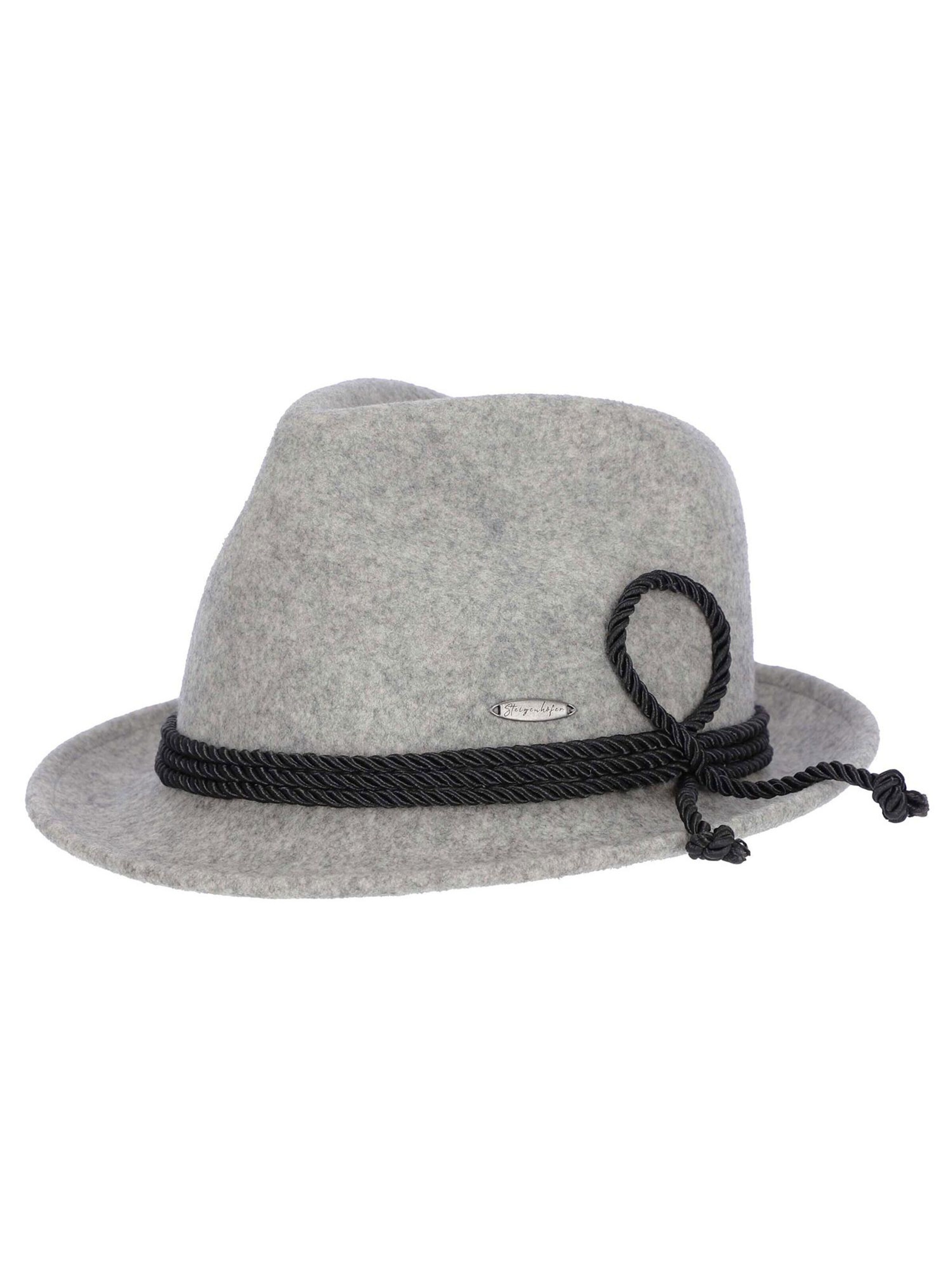 Steigenhöfer Traditional Hat 'Bayrischer Trachtenhut, Wanderhut - Jakob - Größenverstellbar - Mit Schweißband - 100% Schurwolle' in Grey: front