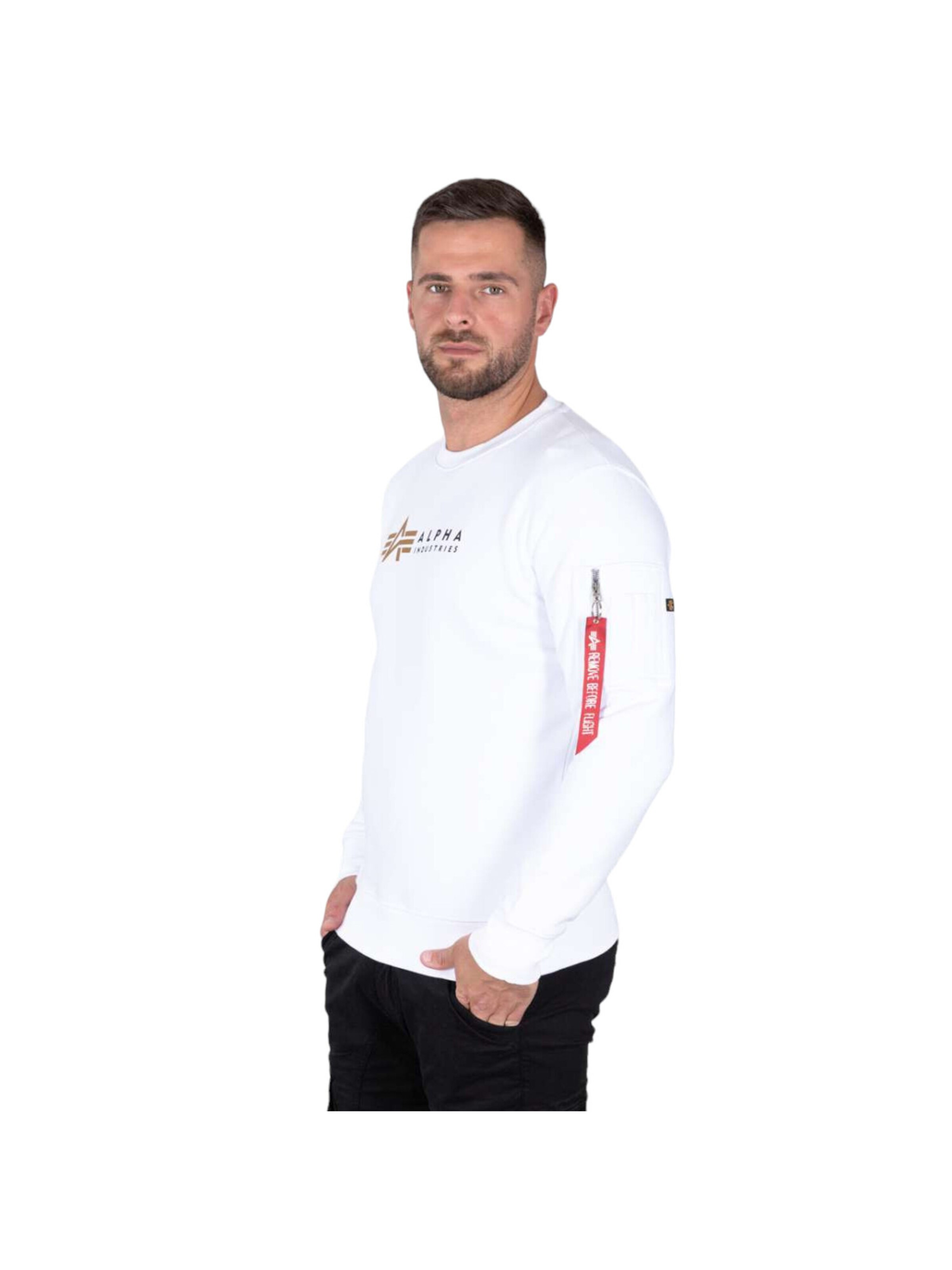 ALPHA INDUSTRIES Sweatshirt 'Alpha Label' in White