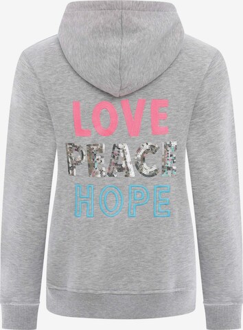 Zwillingsherz Sweatshirt 'Love Peace Hope' in Grau