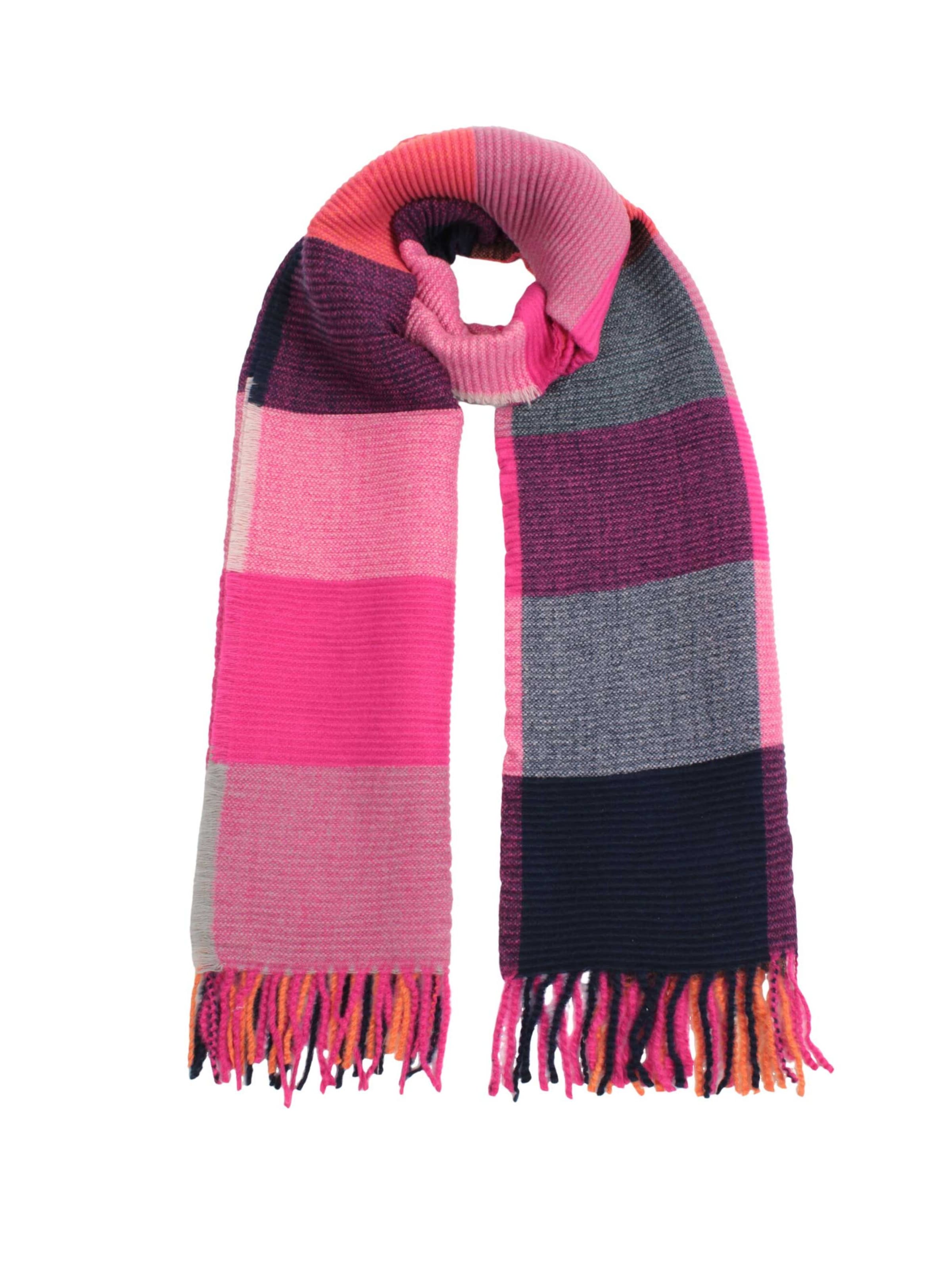 SAMAYA Leichter, warmer Plissee Webschal mit Blockkaro-Muster in Pink: Vorderseite