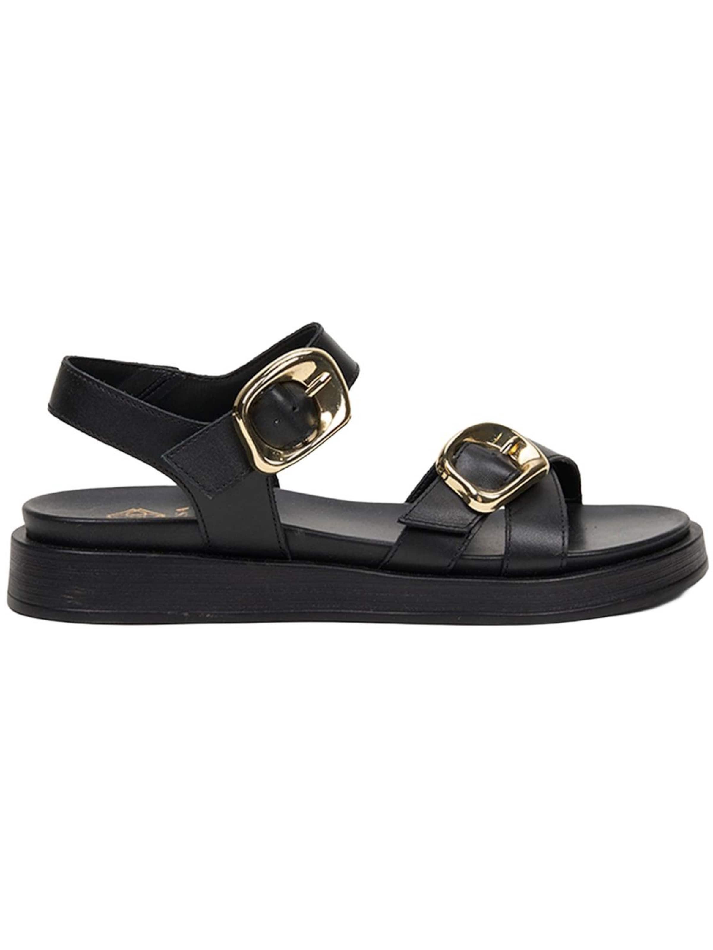 Desa Sandals 'DESA Damen-Ledersandalen mit verstellbarem Doppelschnallen' in Black: front