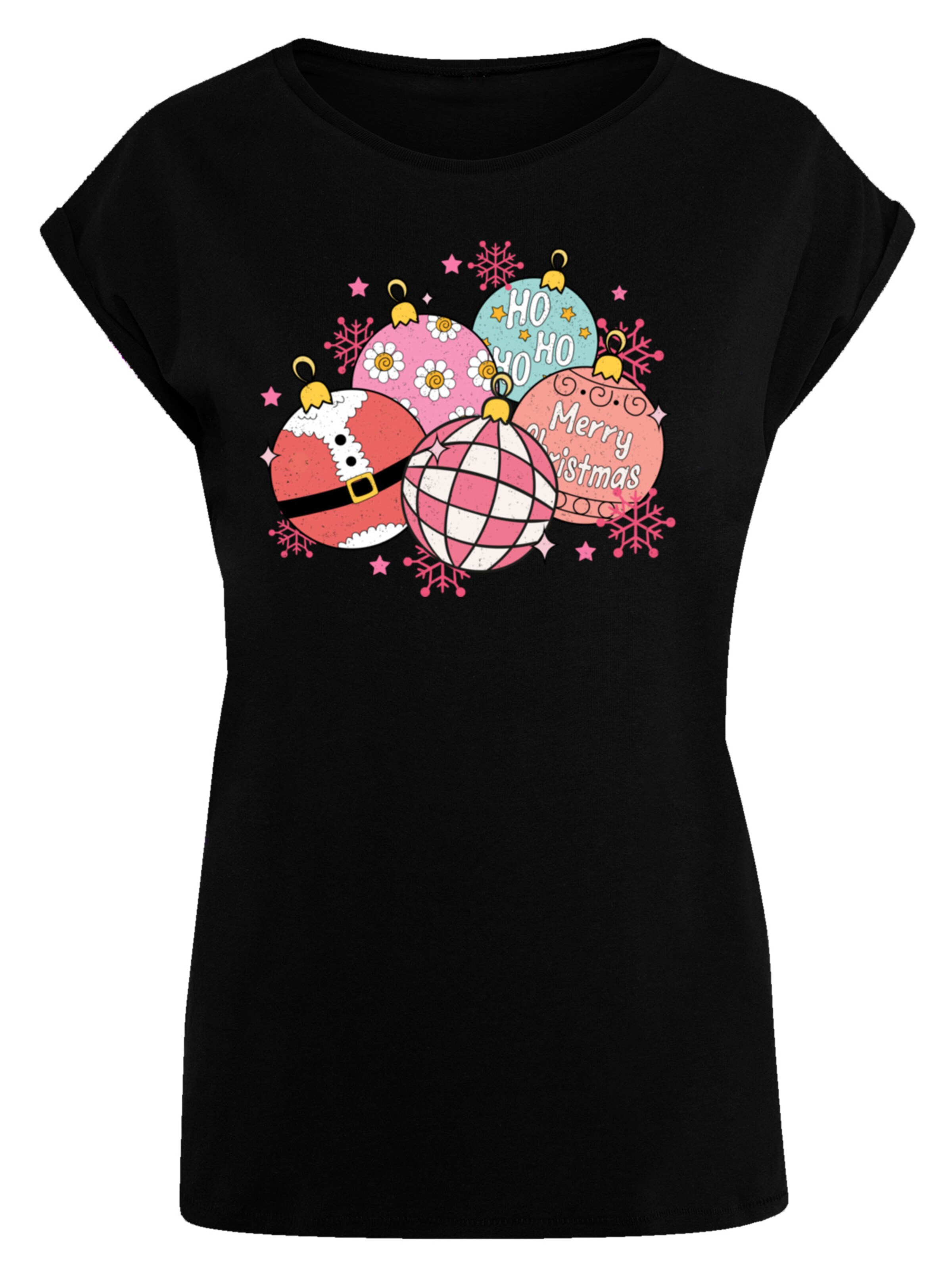 F4NT4STIC Shirt 'Pink Cute Christmas Tree Balls' in Schwarz: Vorderseite