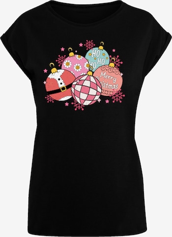 F4NT4STIC Shirt 'Pink Cute Christmas Tree Balls' in Zwart: voorkant