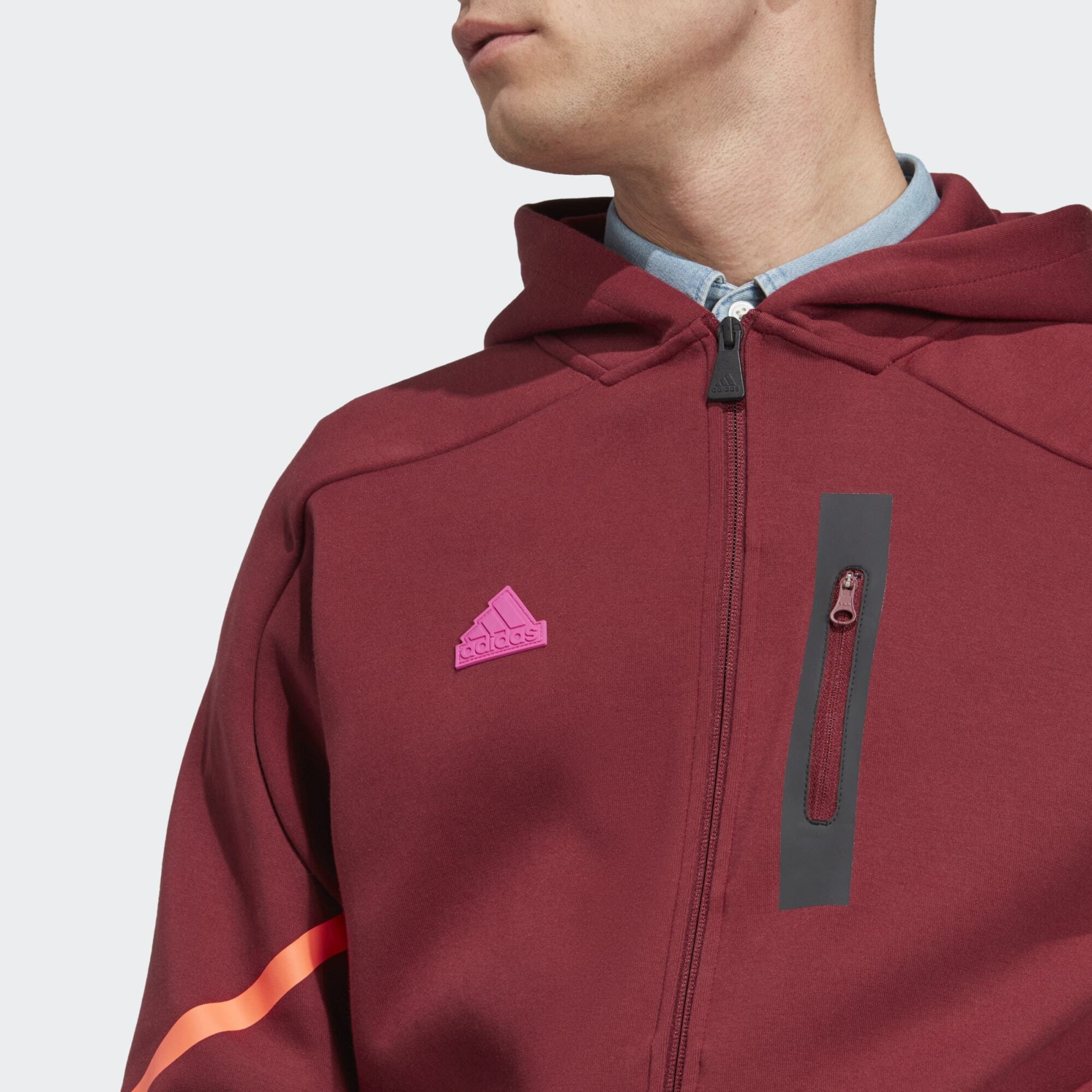 ADIDAS SPORTSWEAR Athletic Zip Up Hoodie Designed for Gameday in Burgundy ABOUT YOU