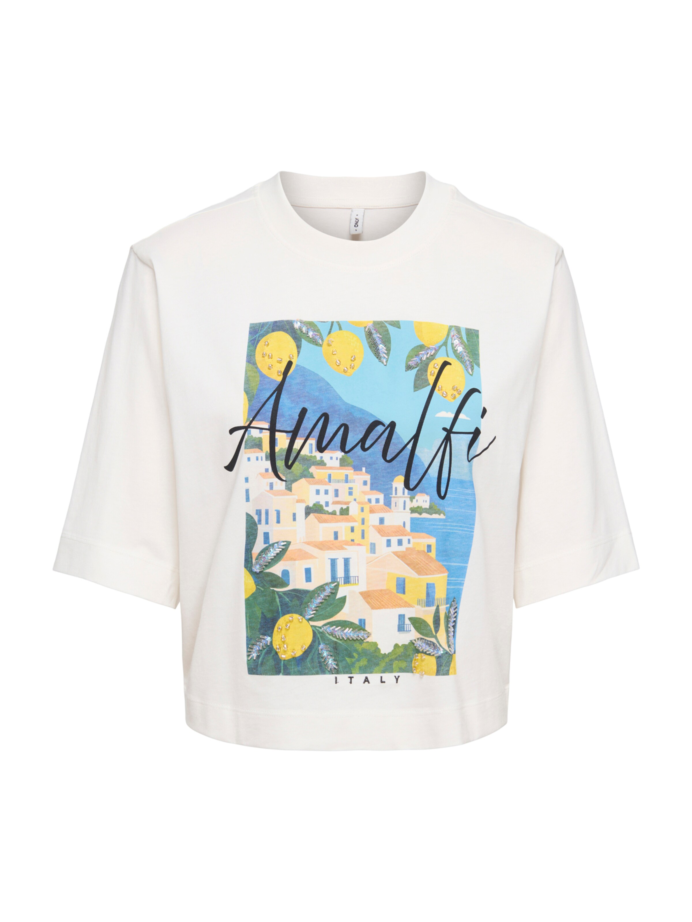 ONLY T-shirt 'ONLVEGA' en azur / jaune / vert foncé / blanc cassé, Vue avec produit