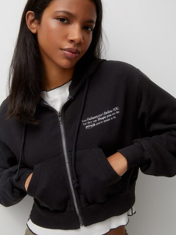 Pull&Bear Zip-Up Hoodie in Black