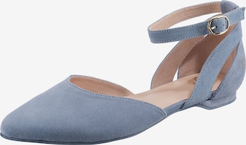 Apple of Eden Ballet Flats with Strap 'Beny' in Blue: front
