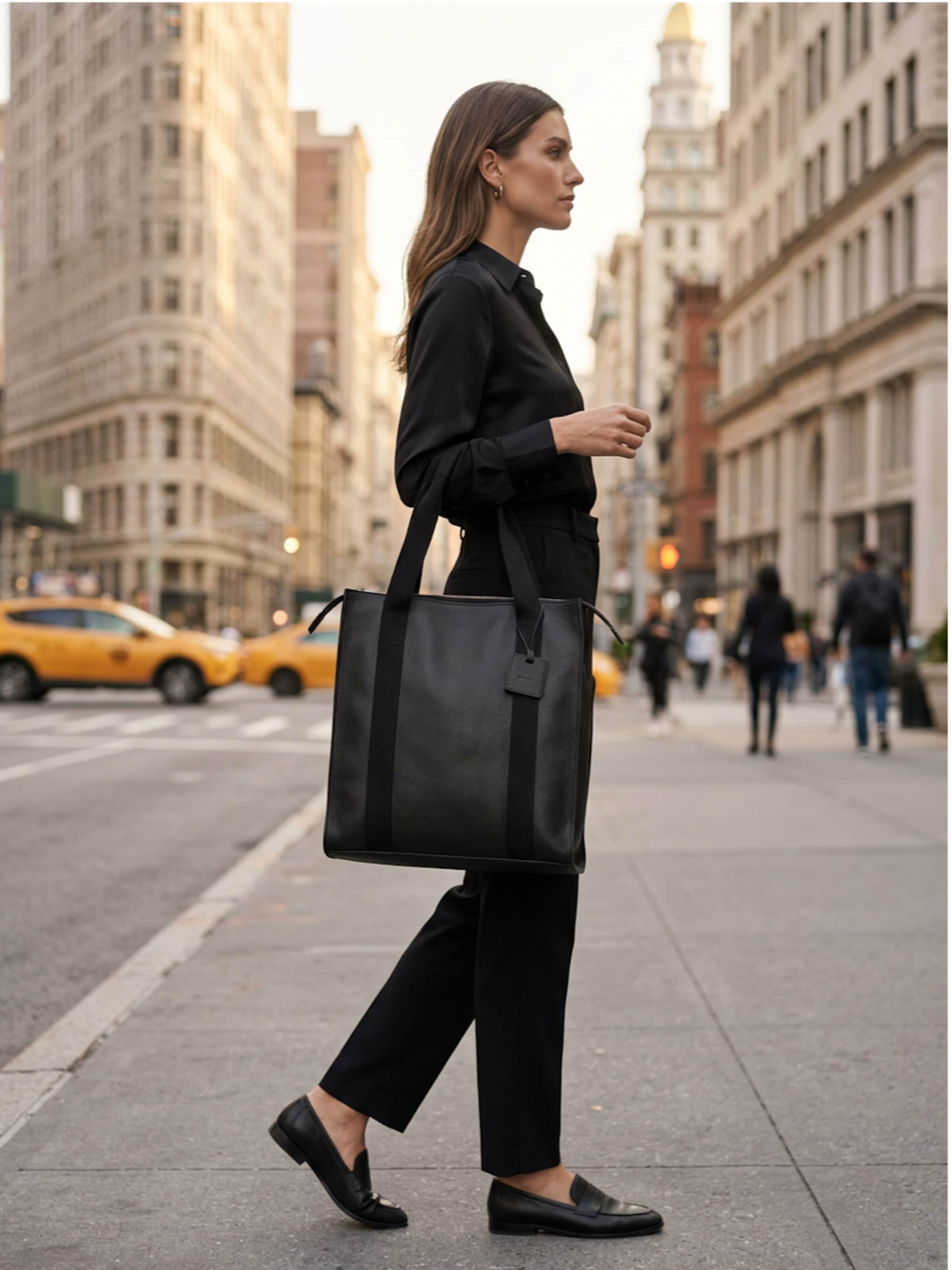 THE DUST COMPANY Nákupní taška 'Leather Tote Black Manhattan Collection' – černá