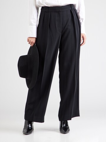 Banana Republic Wide leg Bandplooibroek in Zwart: voorkant