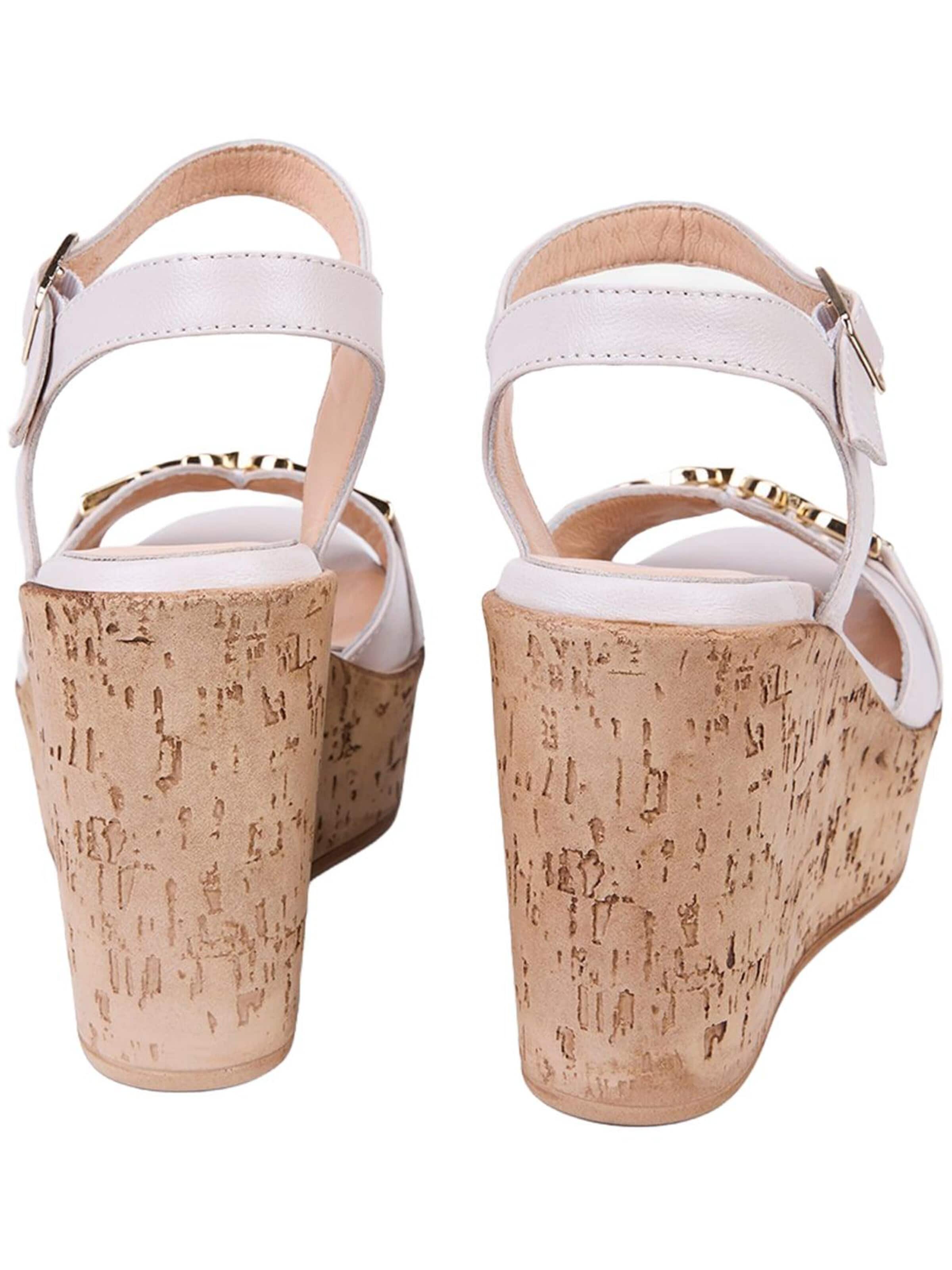 Desa - Sandalias de dedo 'DESA Damen-Keilsandalen aus Leder mit goldenen Details' en beige