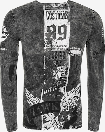 Rusty Neal Langarmshirt mit plakativem Front & Back Print in Grau