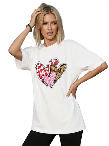GORHEY Shirt 'Women's Summer Casual Cotton T-Shirt with Heart Print' in White