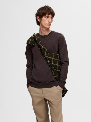 SELECTED HOMME Regular fit Sweater 'SLHBerg' in Brown: front