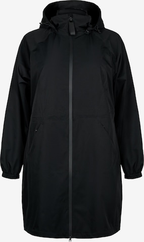 Zizzi Between-Seasons Coat 'MADVENTURE' in Black: front