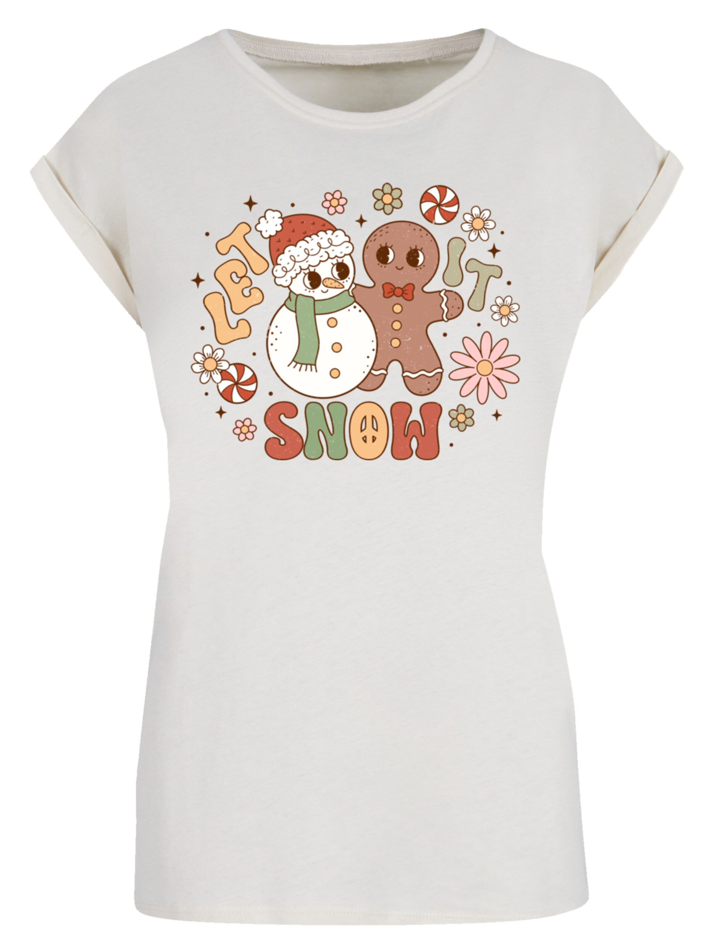 F4NT4STIC Shirt 'Let It Snow Groovy Christmas Gingerbread' in Beige: voorkant